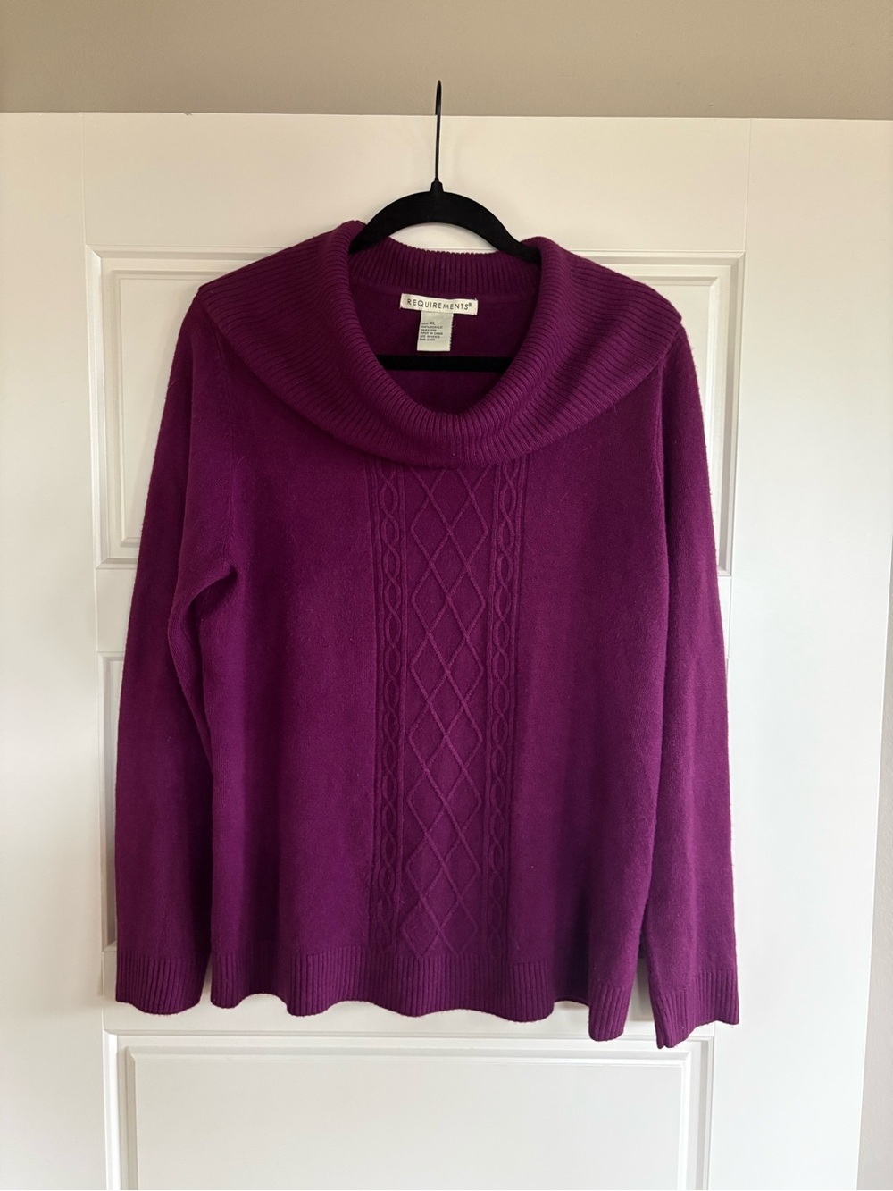 Requirements Women's Deep Purple Cowl Neck Cable Sweater